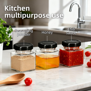 Bocaux carrés en verre transparent pour miel, confiture, sauce, avec couvercle métallique, 50 ml, 80 ml, 100 ml, 200 ml, 280 ml, 380 ml, 500 ml, 730 ml - Product Image 4