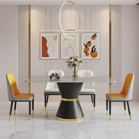 Ensemble de table à manger en pierre frittée minimaliste italienne, base en piédestal blanc doré, style moderne, luxe léger, rectangulaire, pour maison, villa, restaurant