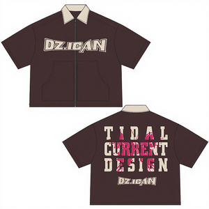T-shirt Polo Unisexe Personnalisé à Fermeture Éclair, Impression DTG et Sérigraphie, Coupe Ample et Épaisse, T-shirts Graphiques Boxy pour Hommes - Product Image 6