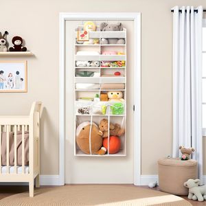 Organizador para colgar sobre la puerta con 8 compartimentos XL, almacenamiento inferior, bolsillos transparentes, almacenamiento colgante para bebés, niños, baño, mascotas - Product Image 6