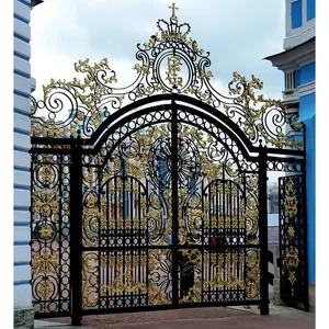 Современные садовые высококачественные наружные металлические ворота, дизайнерские главные охранные ворота из кованого железа, Золотые ворота