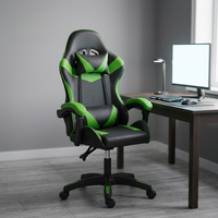Chaise de jeu noire et verte en cuir PU inclinable, réglable en hauteur, pivotante, avec accoudoirs réglables pour salle de jeu