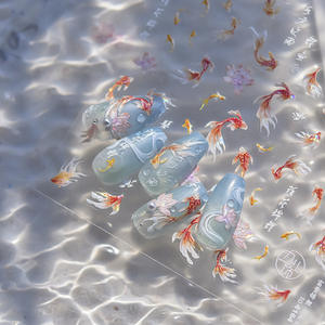 TSZS 5D Soft Relief Goldfish Nail Art Stickers <span class=keywords><strong>Flor</strong></span> <span class=keywords><strong>de</strong></span> <span class=keywords><strong>loto</strong></span> brillante Koi Lotus Estilo chino Manicura Calcomanías Accesorios - Product Image 2