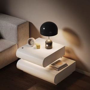 Table de chevet LE Cream, style italien, chambre à coucher, minimaliste, cuir, nouveau bois massif, blanc, rangement, armoire de chevet - Product Image 2