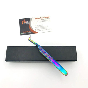 Pince à épiler d'extension de cils de volume russe à poignée diamantée en acier inoxydable de type L à pointe en fibre personnalisée - Product Image 2