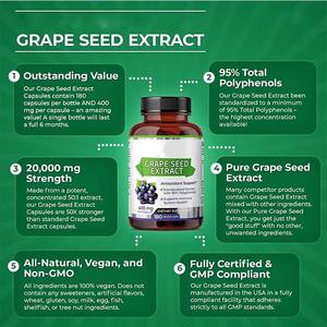 Private Label 400 mg <strong>Grape</strong> <strong>Seed</strong> <strong>Extract</strong> <strong>Capsules</strong> Natural Antioxidant Immune Enhancing Supplement Glial Product - Product Image 3