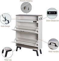 Meuble à chaussures blanc style ferme avec 2 tiroirs rabattables et fonction désodorisante, rangement d'entrée