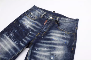 <span class=keywords><strong>Jeans</strong></span> da <span class=keywords><strong>Uomo</strong></span> Slim Fit in Denim Elasticizzato con Effetto Lavato a Pietra, Patchwork Graffiti e Schizzi di Vernice Stile Y2K - Collezione Primavera High Street - Product Image 4