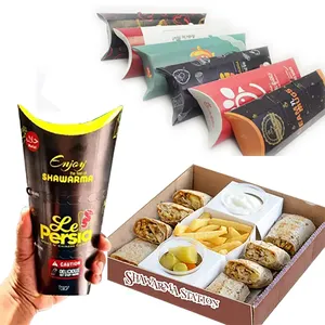 Custom logo to go grill pie kraft takeaway authentic chicken shawarma packaging box disposable food wrapping paper recipe
