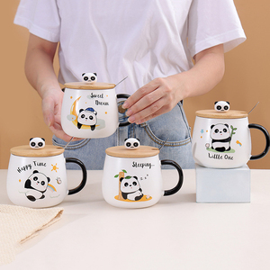 Mug en céramique mignon de panda de dessin animé 400 ml, tasses à café avec couvercle et cuillère, tasses à eau en céramique originales - Product Image 2