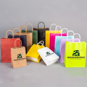 Wholesale Custom Printed Kraft Salad Fruit Takeaway Paperbags Lunch Packaging Box Fast Food Paper Bags With Logo