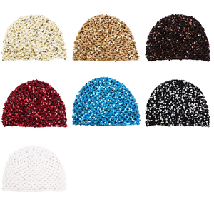 En gros, Bonnet en maille à paillettes et sequins, Turban au crochet, <span class=keywords><strong>Snood</strong></span> pour cheveux pour femmes, Filets à cheveux tricotés scintillants à motifs diamant - Product Image 4