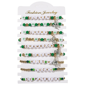 Fashion Jewelry St Patrick <b>Beaded</b> <b>Bracelet</b> Set Letter Charm Lucky Stackable Gift <b>Bracelets</b> Green Gold Zinc Alloy - Product Image 5