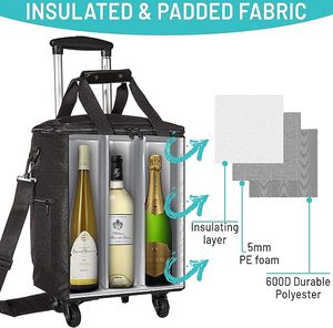 Vente en gros d'usine de valise roulante 3-en-1 sacs à vin de voyage glacière isolée transporteur en nylon personnalisé avec amovible - Product Image 3