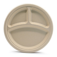 Assiette personnalisable en bagasse de canne à sucre de 9 pouces, 3 compartiments, résistante à la graisse et à l'eau, écologique, biodégradable et compostable 90