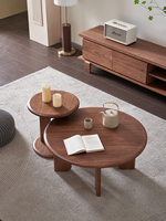 Ensemble de tables basses en bois massif Ensemble de tables basses rondes combinées Meubles de salon en bois naturel Conception assemblée