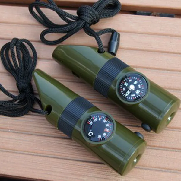 7 in 1 Whistle Multi Function Camping Hiking Survival Emergency Whistle With Compass Flashlight