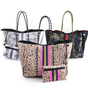 Vente en gros <span class=keywords><strong>Sac</strong></span> personnalisé en néoprène <span class=keywords><strong>Sac</strong></span> fourre-tout de plage en néoprène léopard tendance pour femmes - Product Image 6