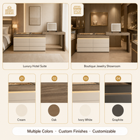 Commode à bijoux moderne laquée crème, directement de l'usine, avec miroir de vanité, plateau en verre, éclairage LED et panneau écologique pour chambre à coucher