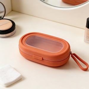 Pochette de voyage simple en silicone, couleur macaron, fermeture éclair lisse, étanche, pour cosmétiques - Product Image 6