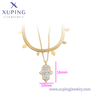 Xuping-collar de cadena doble de acero inoxidable para mujer, cadena de oro de 14K con diseño religioso y piedra de regalo, modelo 00903193 - Product Image 2