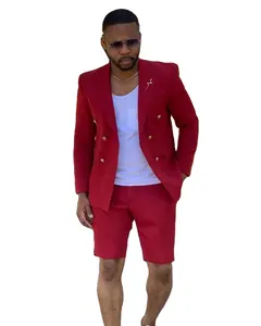 Rode Double Breasted Mannen Suits Bruiloft Bruidegom Smoking Kostuum Homme Bruidegom Attires 2 Stuks Terno Masculino Slim Fit Blazer Met shorts