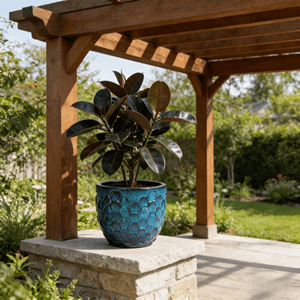 Maceta de Cerámica con Relieve Azul Turquesa Degradado Estilo Vintage Americano, Textura de Panal, Ecológica, Duradera, para Interiores - Product Image 5
