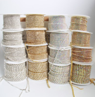 Chaîne de Strass en Cristal AB en Verre, Forme Plate, SS16, 10 Verges/Rouleau, Chaînes à Coupelles Serrées pour la Décoration de Chaussures, Sacs et Vêtements
