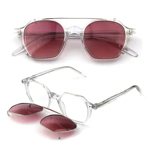 Acetato Clip em Óculos Quadros Óculos Geométricos Venda Quente Bom Preço Sunglass Lentes Clip em Óculos