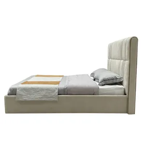 Cabecero alto moderno, marco de cama, almacenamiento de madera, juego de cama de lujo, tamaño King, medias camas de cuero