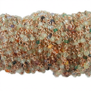 NanPlanetSilver Rose Gold Plated Multi Gemstone Semi-Precious Stone Beaded Chain Model GBC - Product Image 1