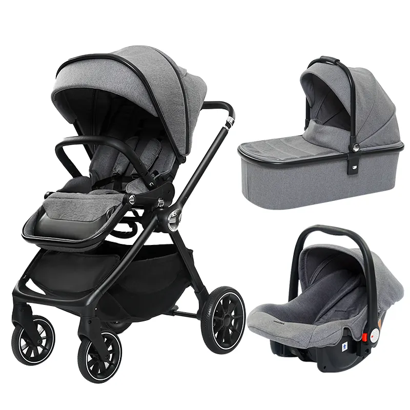 Yeni tasarım 3 in 1 bebek arabası seti ile geri dönüşümlü araba koltuğu lüks 4 in 1 Pram bebekler için 0-3 yıl taşıma için açık