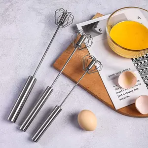 Kitchen Handheld Semi Automatic Rotating Egg Beater Whisk Ware Stainless Steel 12 Inch Egg Stirring Manual Egg Whisk Beater