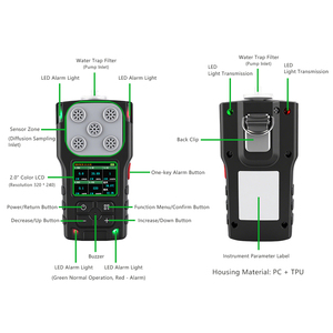 Pompa emme 5-in-1 gaz kaçak analizörü VOC H2S difüzyon sanayi gaz konsantrasyonu Alarm amonyak dedektörü oksijen PID SO2 C2H4O - Product Image 6