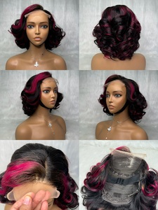 Promotion Perruques Courtes Bob Ombrées Cheveux Humains 280 Grammes Perruques à Fermeture en Dentelle Transparente 5x5 Marron Bouclées et Volumineuses pour Femmes Noires - Product Image 4