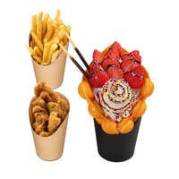 Gaufre à bulles jetable écologique, tasse de grattage de frites, couleur marron noir emballage de confiserie, gobelets en papier à emporter