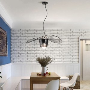 Lampe suspendue moderne nordique noire en fer, luminaire suspendu, abat-jour en forme de <span class=keywords><strong>chapeau</strong></span>, restaurant, balcon, lampes en fer, <span class=keywords><strong>chapeau</strong></span> de paille, <span class=keywords><strong>lustre</strong></span> de chambre à coucher - Product Image 2