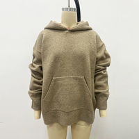Ensemble 2 pièces tricoté tendance beige avoine pour femme : sweat à capuche oversize et pantalon, tenue décontractée douce et chaude, survêtement de détente, vente en gros