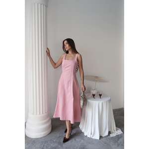 ชุดราตรีผ้าซาตินสีชมพูทรงเอไลน์เปิดหลัง คอเหลี่ยม เอวธรรมชาติ - Product Image 6