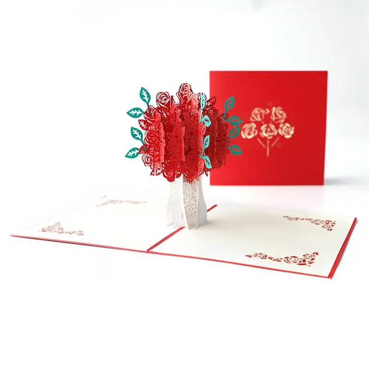 Оптовая продажа подарочная карта на день Святого Валентина 3D Роза благодарственные открытки на заказ с логотипом