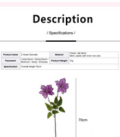 Nouvel Arrivage Fleurs Artificielles de Clématite à 2 Têtes Imprimées en 3D, Toucher Réel, Tiges de Fleurs en Vrac pour Arche de Mariage, Décoration Intérieure, Salon