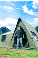 Tente de camping gonflable portable quatre saisons imperméable en Oxford vert avec deux chambres
