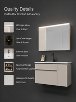 Meuble-lavabo de salle de bain avec vasque en céramique, lavabo simple, meuble-lavabo moderne avec tiroirs de rangement, miroir intelligent mural, pour la maison et l'hôtel