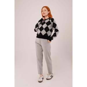 Pull gris pour femme à motif baklava, manches longues, anti-boulochage, décontracté, tricot 14 Gg - Product Image 3