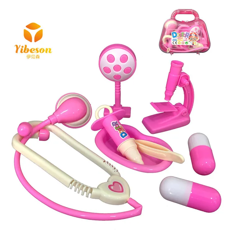 Bestseller 8 Stück Plastik handtasche Stethoskop Injektor Medizin rosa Mädchen Spielzeug Kinder so tun, als würden Kinder spielen Kit Arzt Set Spielzeug
