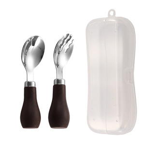 Juego de cuchara y tenedor de acero inoxidable 304, vajilla occidental con mango de imitación de madera, juego de cucharas para alimentación de bebés/niños pequeños - Product Image 5