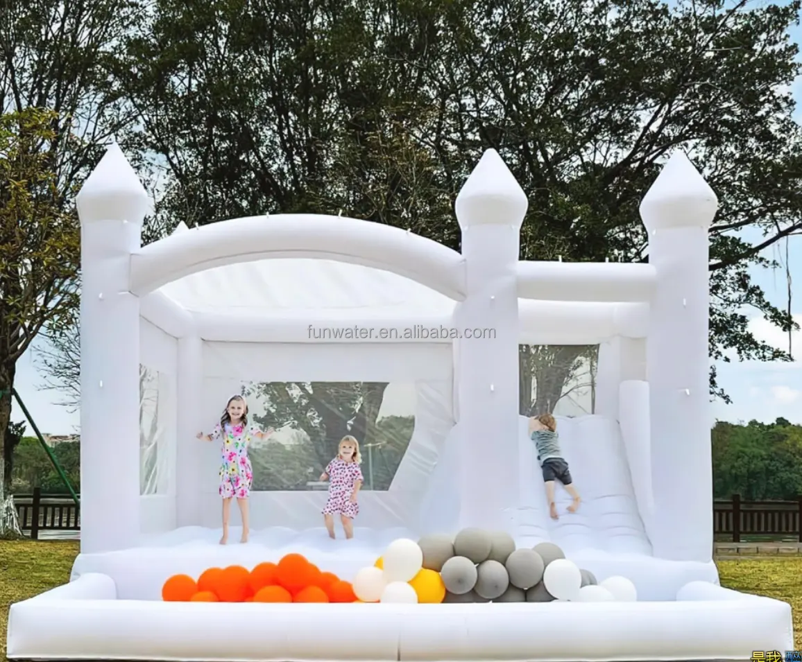 Wholesale Wedding Bouncy Kid Adult Jumping Combo Inflatable White Bounce House With Ball Pit Slide Plain Castle For Party Event