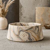 Groothandel Premium Luxe Marmer Gouden Keramische Voederbak voor Hond Kat Eten Water Op Maat Porseleinen Handgemaakte Steengoed Voederbak Keramiek