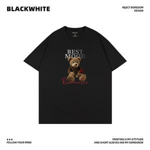 Camiseta de hombre Blackwhite de manga corta 100% algodón transpirable con cuello redondo Q103 fabricada en China talla S - Product Image 3