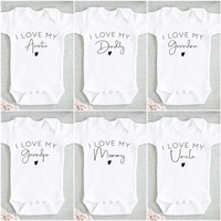 Combinaison pour bébé fille, blanc pur, 100% coton, manches courtes, col enveloppe, fermeture à boutons, imprimé « J'aime mon papa, ma maman », lavage en machine